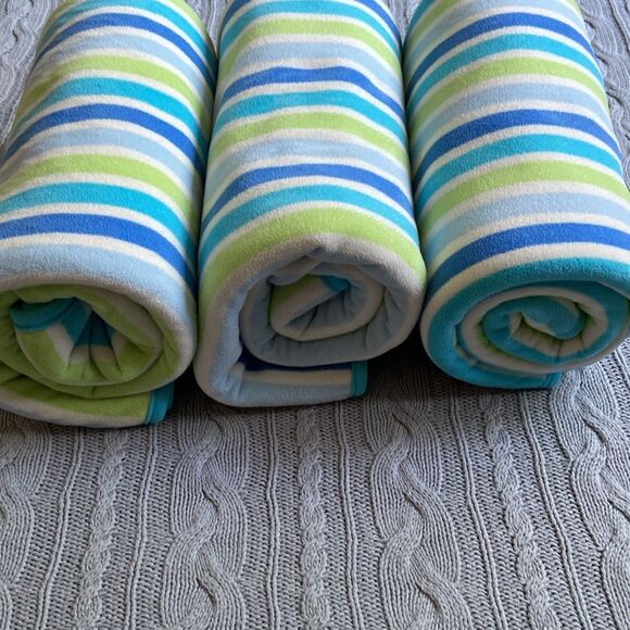 Baby Boy Kids Bundle 3 Striped Sherpa Blankets - Picture 7 of 9